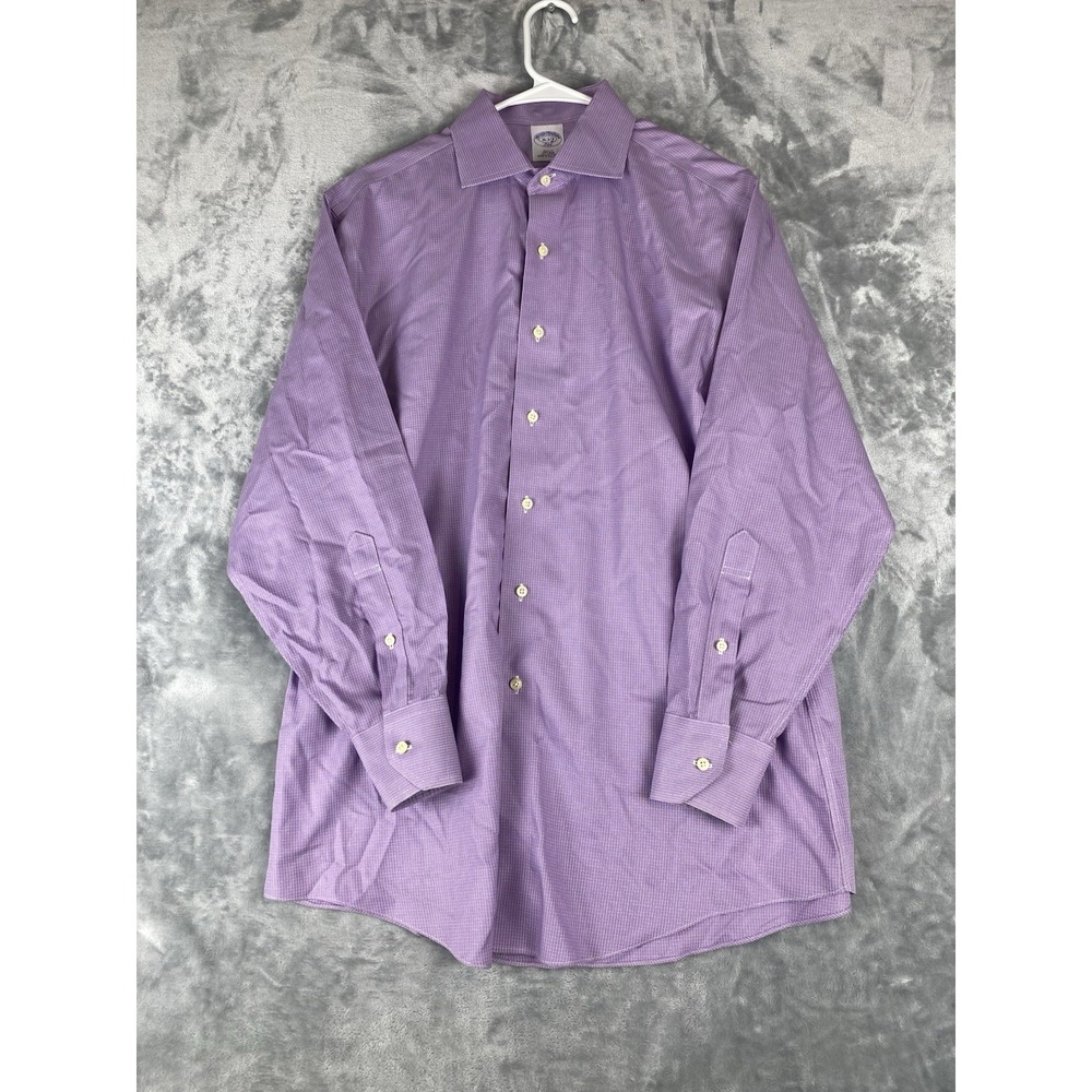 Brooks Brothers 346 Shirt Mens 16-2/3 Purple White Check‎ Button Up Chest Pocket